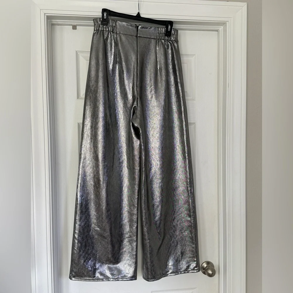 Anthropologie Metallic Silver Wide-Leg Women's Pants - Picture 5 of 7